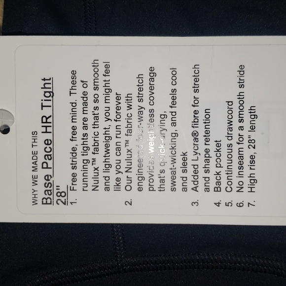 Lululemon Pace HR Tight 28" Black 6 Nwt - Picture 5 of 5